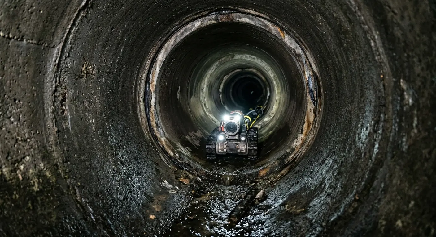 Robotic sewer camera inspecting pipe interior for Sewer Line Repair in Manville
