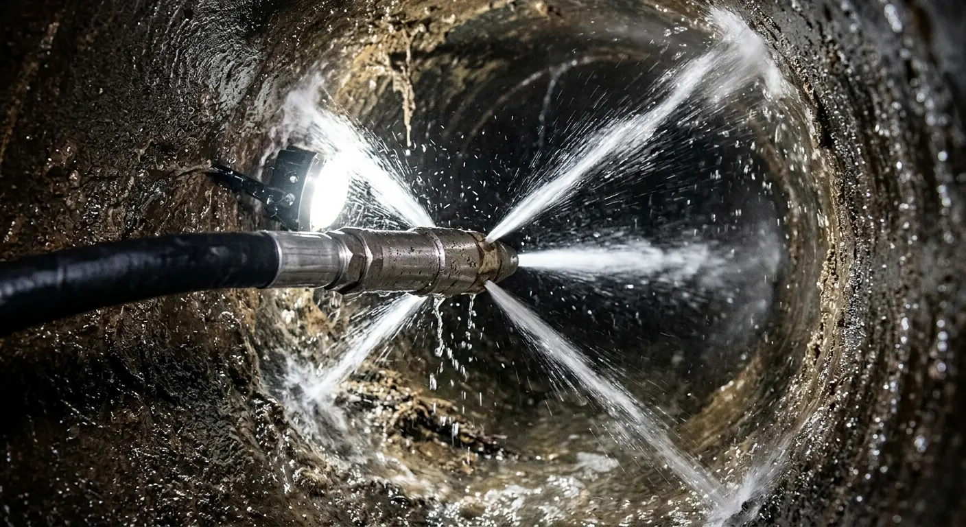 High-pressure hydro jetting nozzle cleaning sewer pipe for Storm Drain Cleaning in Manville